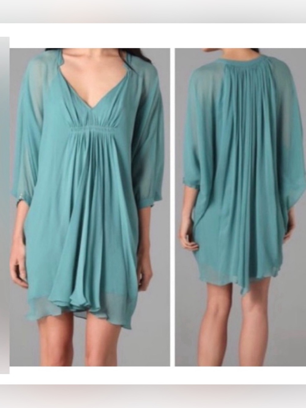 Diane Von Furstenberg DVF Fleurette Caftan Dress 100% Silk Seafoam Green size 6